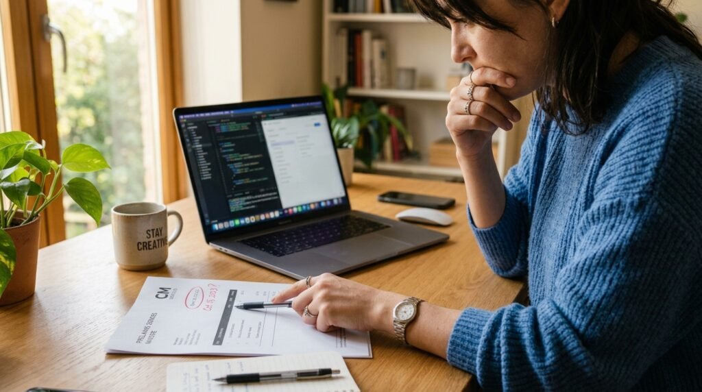 freelancer viewing paid invoice confirmation on laptop